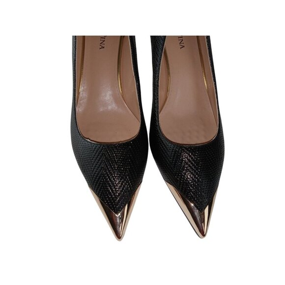 Sophitina Womens Heels Black Leather Stiletto Pointed Toe Pump Cocktail Size 42 - Picture 3 of 9